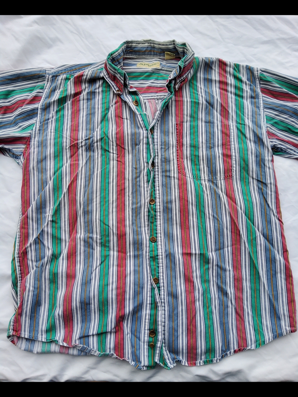 St. John's Bay 90s Coastal 100% Cotton Striped Button-Down Short Sleeve Shirt